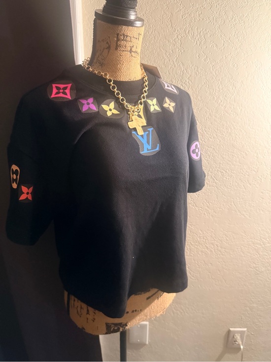 Louis Vuitton Tops - Louis Vuitton Black Tee with Multicolor Monogram Accents